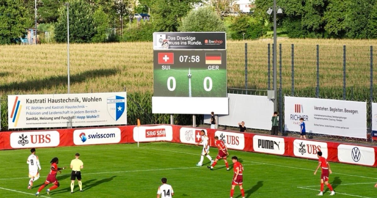 LemonScore scoreboard at the U20 international Switzerland v Germany in Wohlen