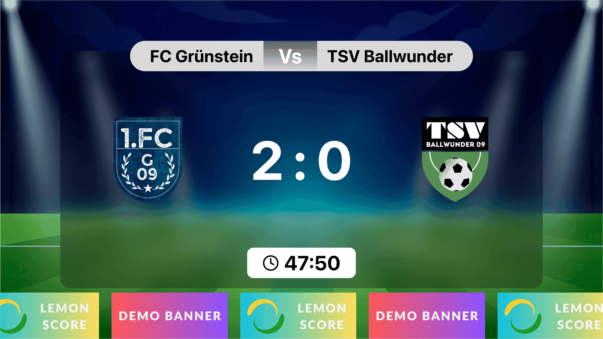 Spielstandsanzeige mit rotierenden Sponsorenbannern im Werbebereich unter dem Spielstand
