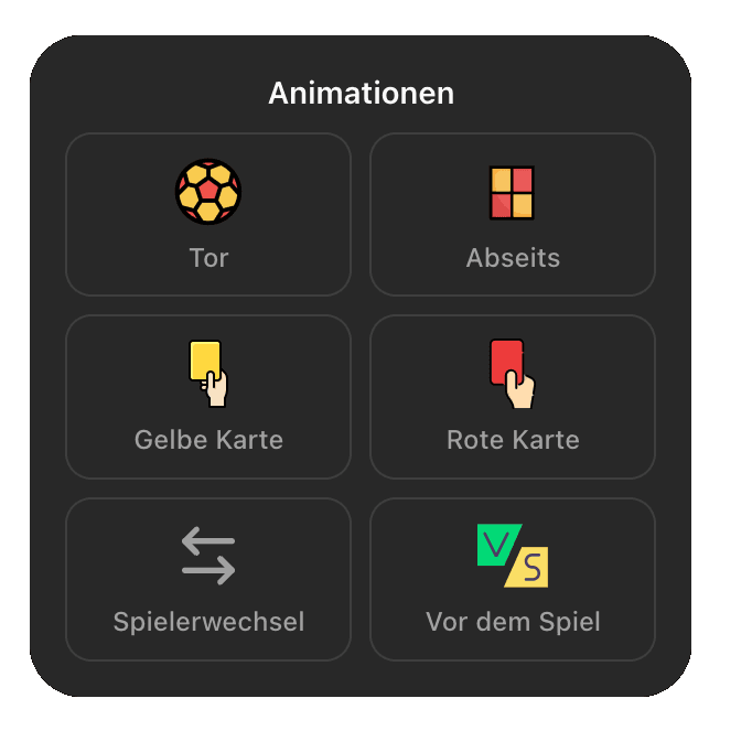 Animationen für Tor, Karten und Spielereignisse