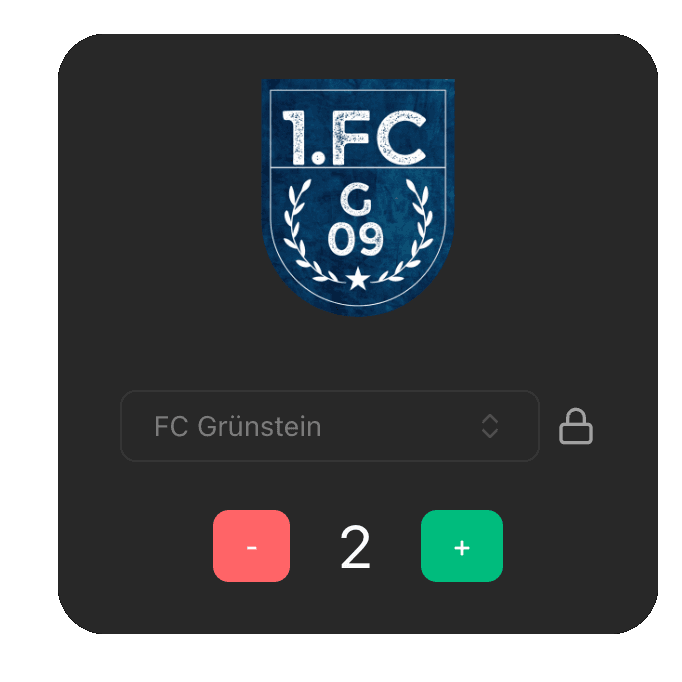 Team 1 controls: score and logo