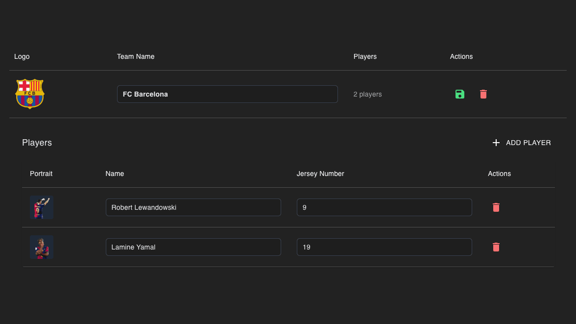 Einfaches Team- & Spieler-Management - LemonScore Feature