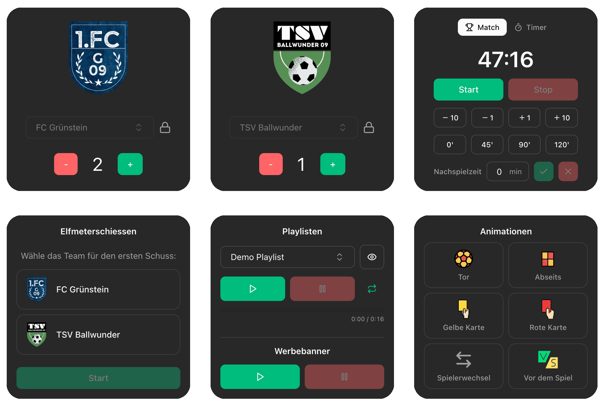 LemonScore Desktop App – Controller-UI mit Spielstand, Timer und Animationen